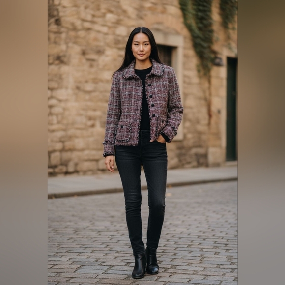 Chico's Jackets & Blazers - Chicos sz 2 black pink tweed jacket sz large blazer